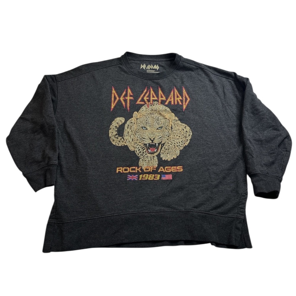 Def Leppard Pullover‎ Crewneck Sweatshirt Womens Large Gray Rock of Ages 1983